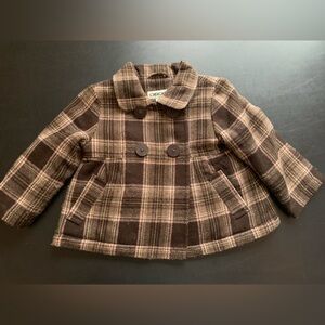 Cherokee Brown Plaid Kids Pea Coat